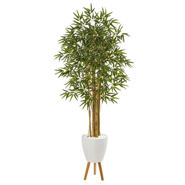 Nearly Naturals 74 in. Multi Bambusa Bamboo Artificial Tree in White Planter with Stand 9854